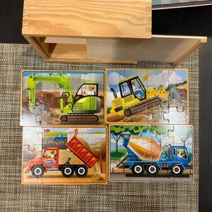 Melissa & Doug Colorful Construction Vehicle Puzzle Set